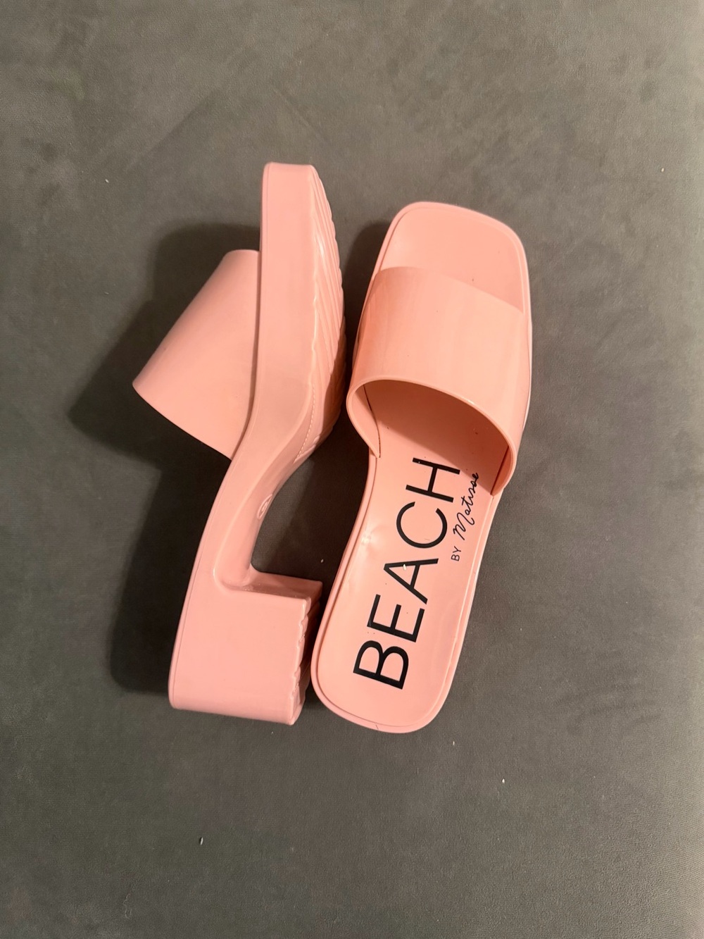 Pink Block Heel Slide Sandals